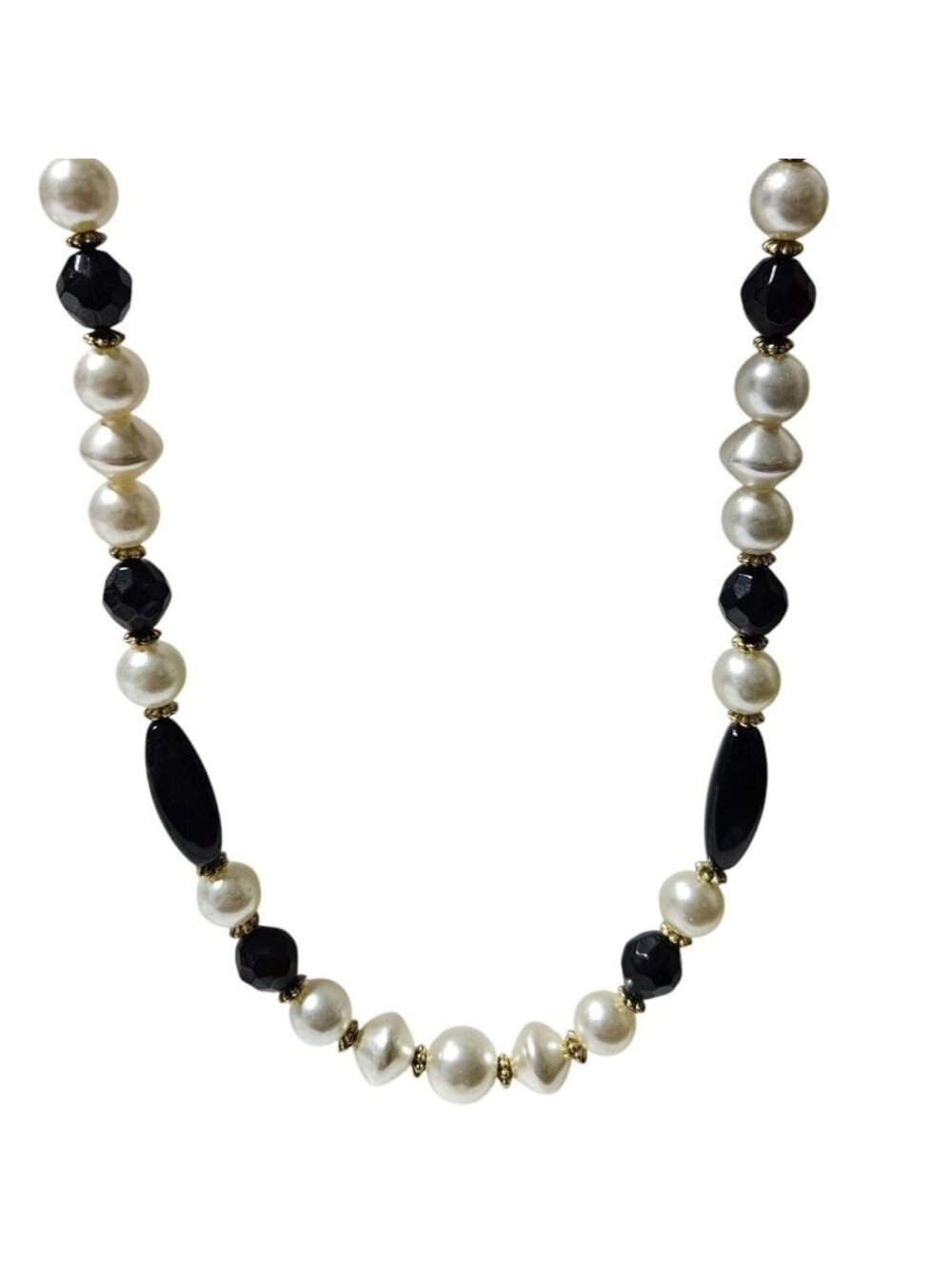 Vintage Faux Pearl Beaded Necklace Black Accent Beads Retro Fashion Jewelry
